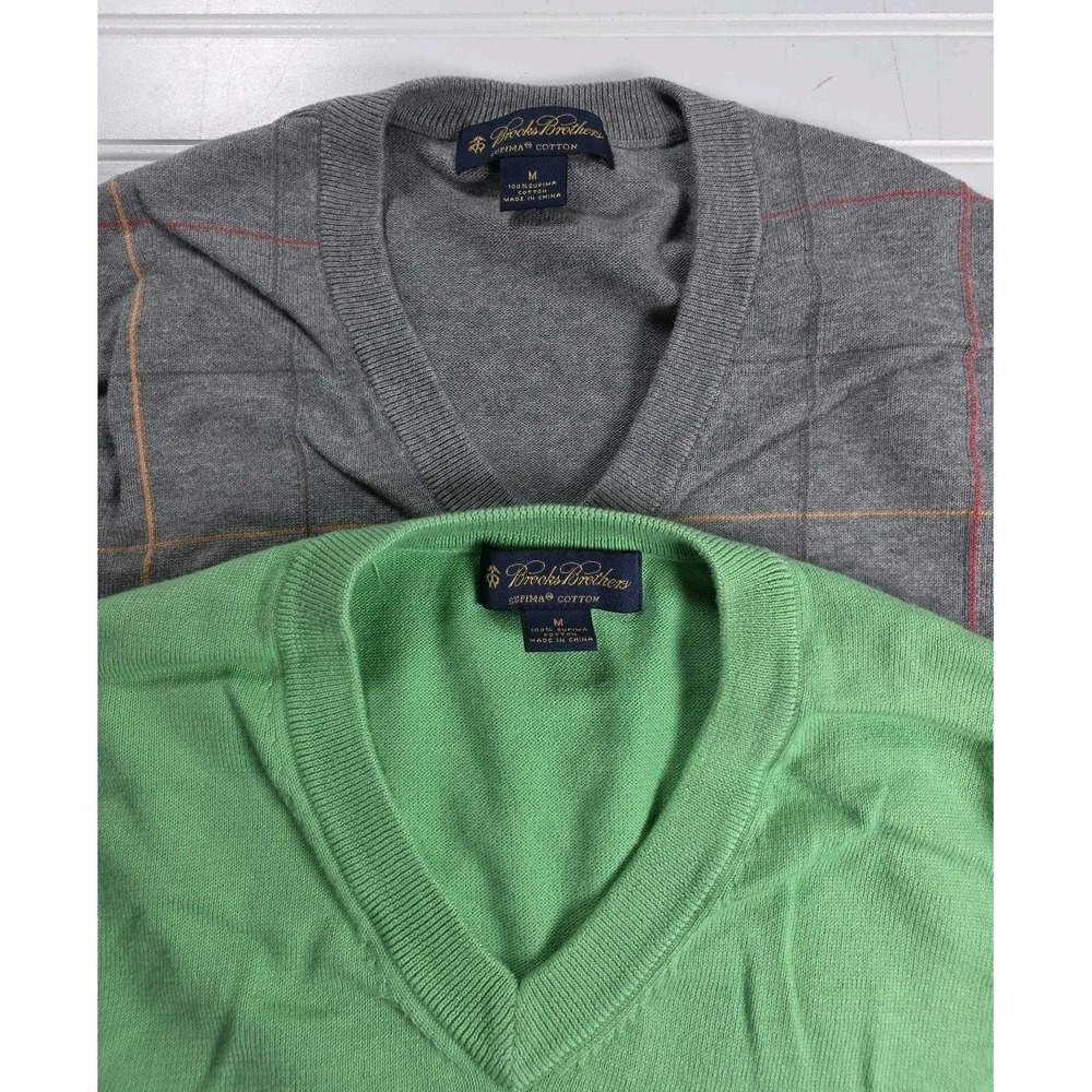 Lot Of 2 Brooks Brothers Golf Sweater Vest Mens M Supima Cotton V-Neck Preppy